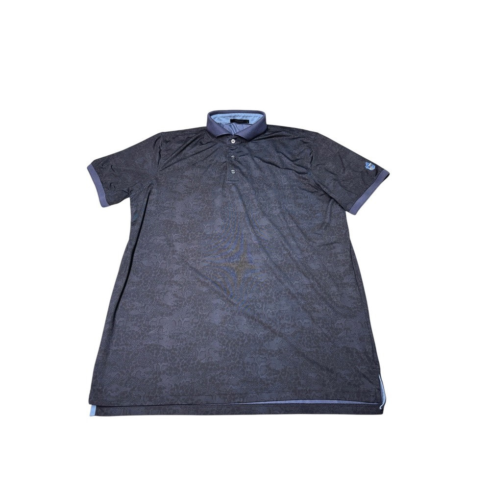 Greyson Clothiers Mens Large Navy Blue Snakeskin Leopard Print Golf Polo Shirt
